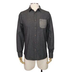 Tankfarm Cotton Button Down Shirt Accent Pocket Gray Sz Medium